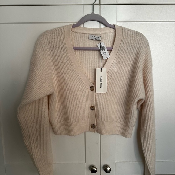 Babaton Sweaters - Babaton Cashmere Cream Knit Cardigan - Cropped
